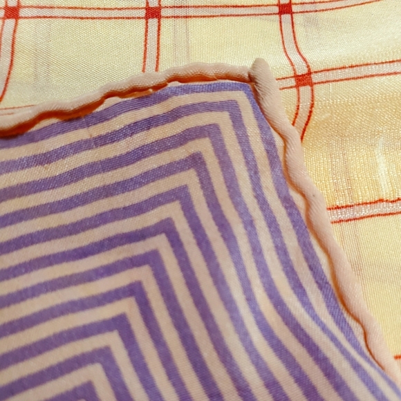 Vintage Anne Klein Silk Scarf. Pink/Purple geometric design. 25" x 25" - Picture 6 of 6